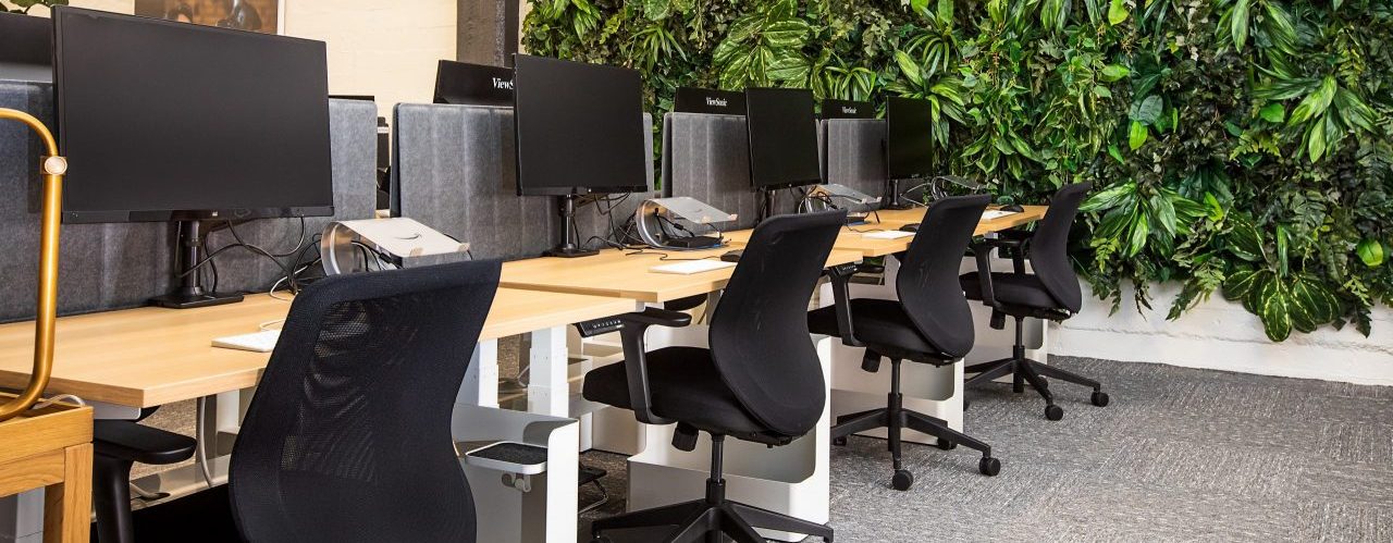 black office rolling chairs and table